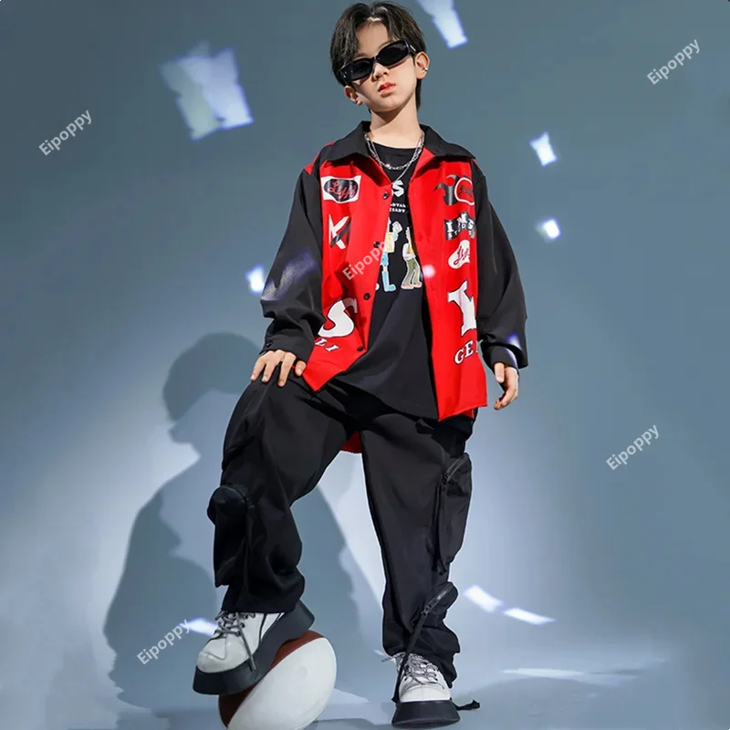 Boys Hip Hop Baseball Jacket Street Dance Pants Girls Streetwear Sport Coat Children Jazz Shirt Kids Costume Clothes Sets