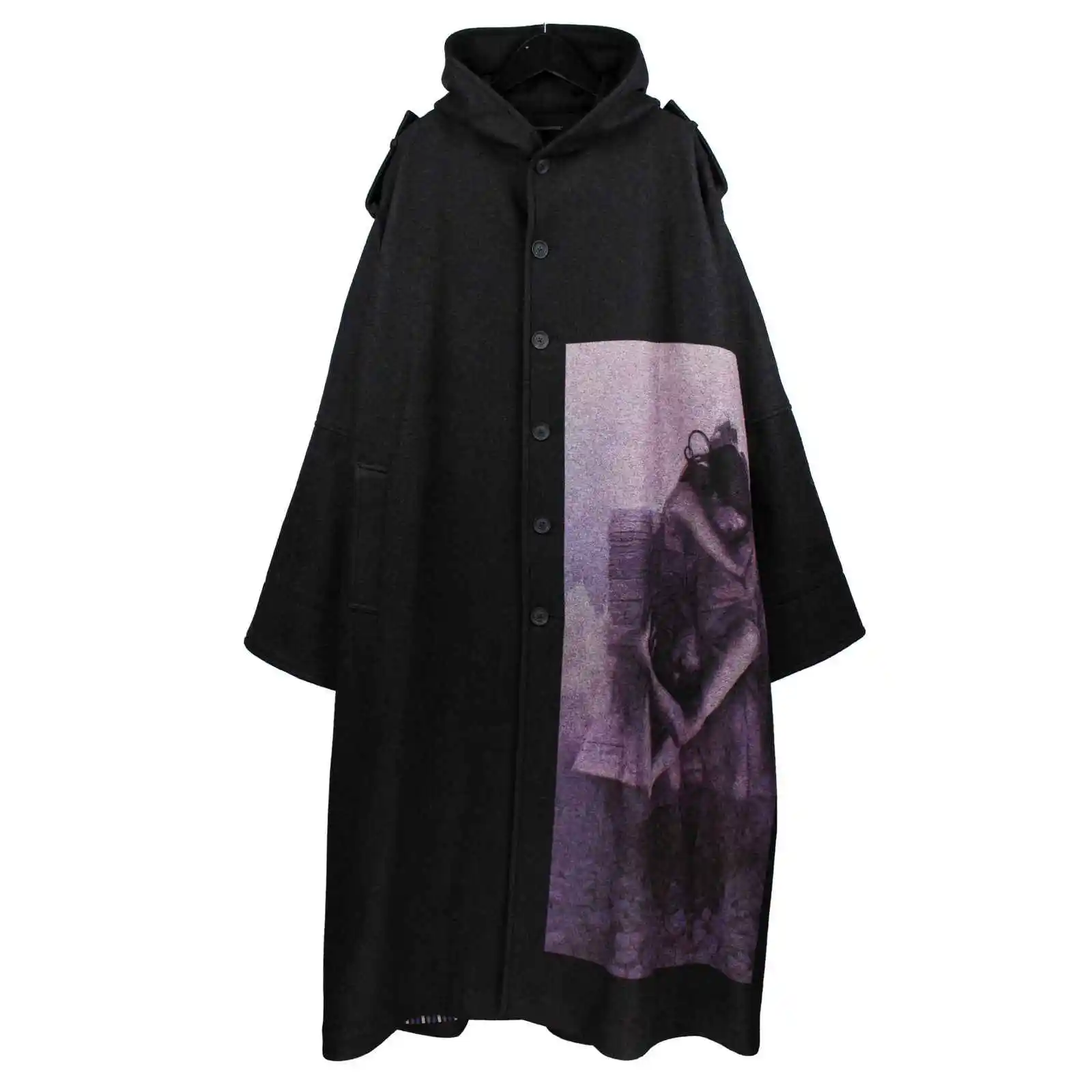 

TOP-YAMAMOTO темный плащ средней длины с капюшоном и галстуком, мужской модный брендовый мешковатый плащ больших размеров выше колена из плотного хлопка