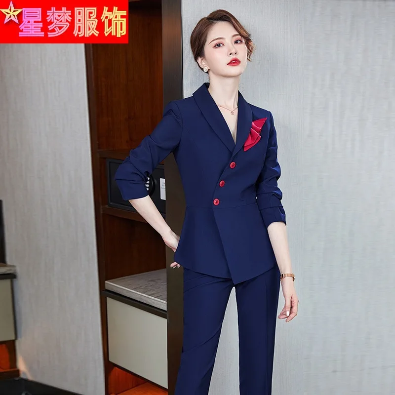 

Long Sleeve Professional Tailored Suit Suit Women's Spring and Autumn Business Suit Two-Piece Suit Work Clothes Formal Uniform L