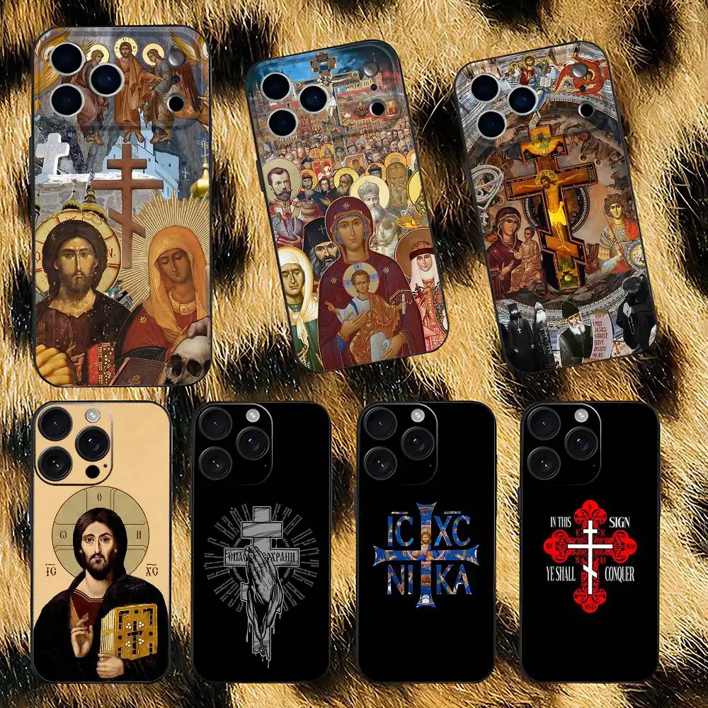 

Orthodox Cross Icon Church Phone Case For iPhone 17,16,15,14,13,12,Pro,Max,Plus,E,SE4,Air,Mini Black Soft Box