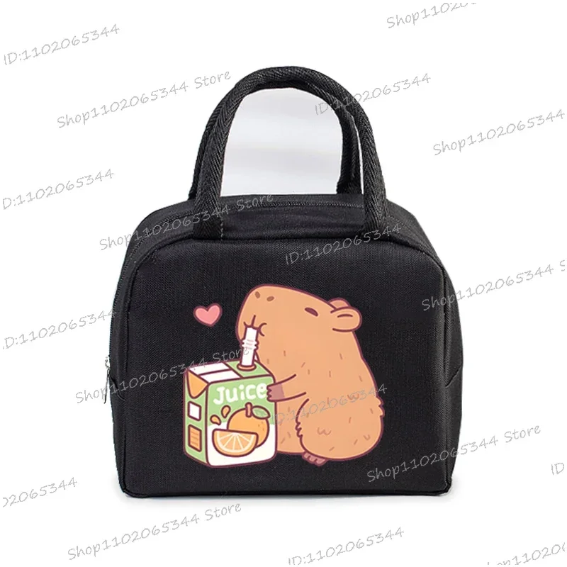 Capybara Bobo Tea Print Insulated Lunch Bags Women Kids Cartoon Thermal Lunch Tote Bags Picnic Food Preservation Lunch Box Bag