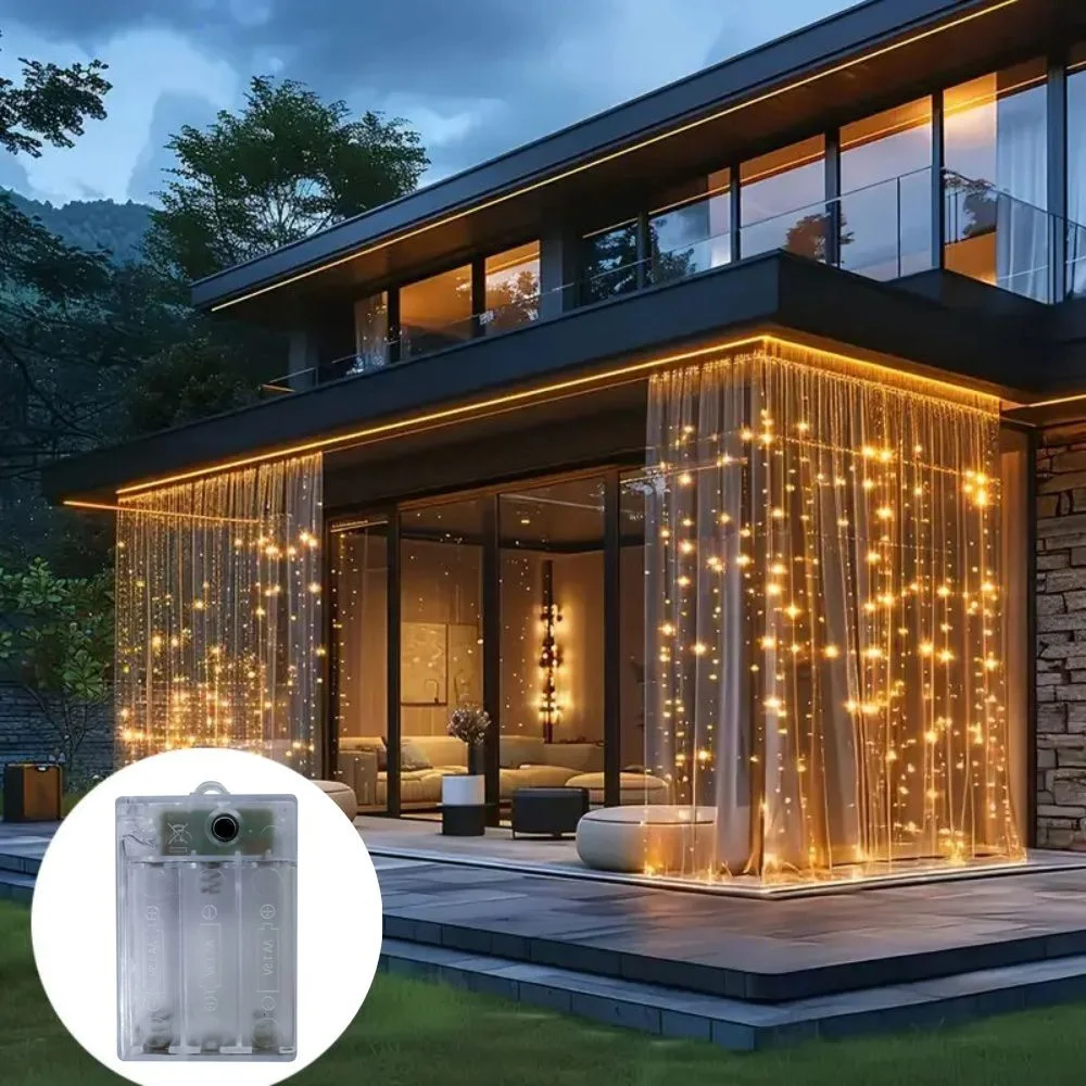 1pc LED Curtain String Lights 8 Mode on The Window AA Battery Power Wedding Party Garland Fairy Lights Christmas Home Decor