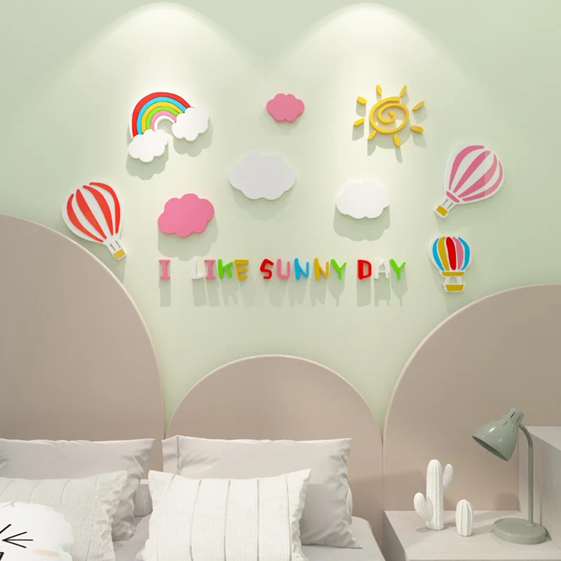 WS312 Cartoon hot air balloon stickers bedroom children room bedside background wall acrylic 3D stereo wall stickers decoration