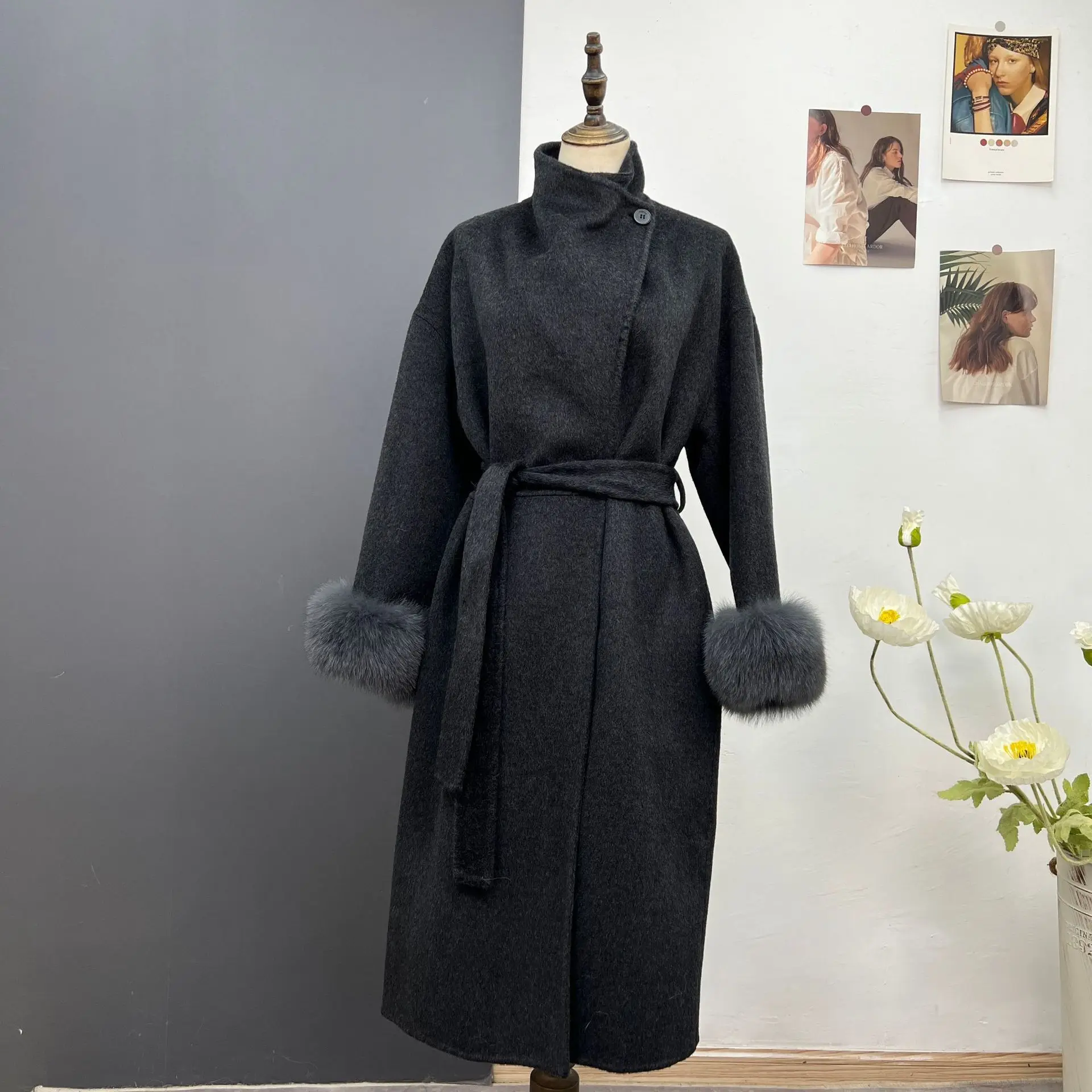 autumn and winter new pile collar wool double-sided coat women's long style real fur fur woolen coat temperament