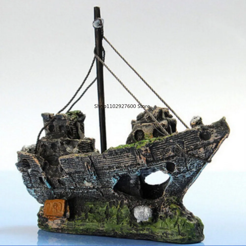 Resin Aquarium Fish Tank Decorations Landscape Pirate Ship Wreck Ship Vintage Design Boat Aquarium Accessories Home Decorations