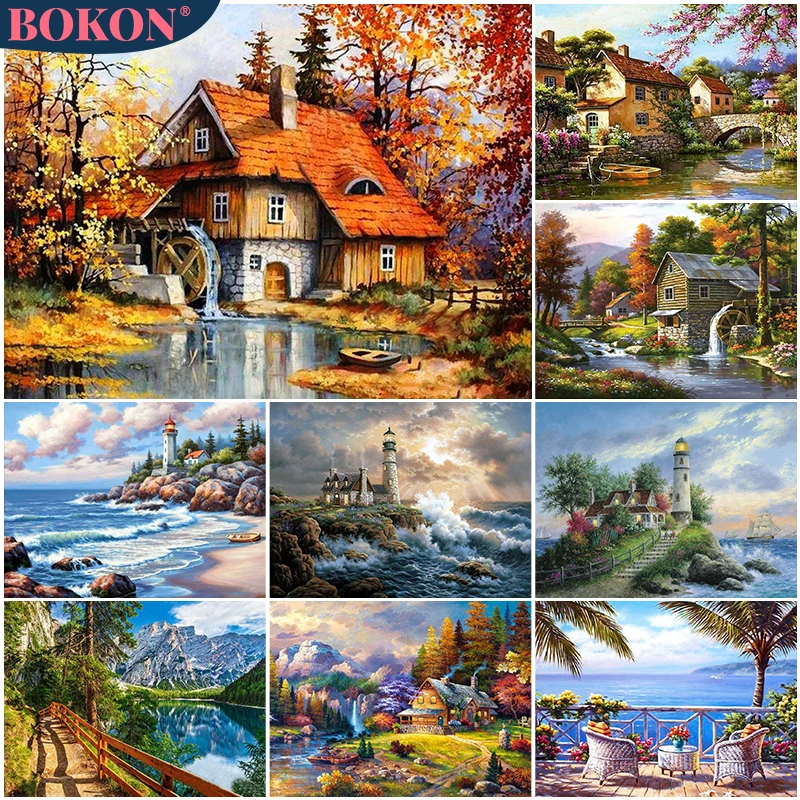 5D Villa Scenery Diamond Painting Forest Stream Full Square/Round Drill Resin Mosaic Diamond Embroidery Home DIY Decoration Gift