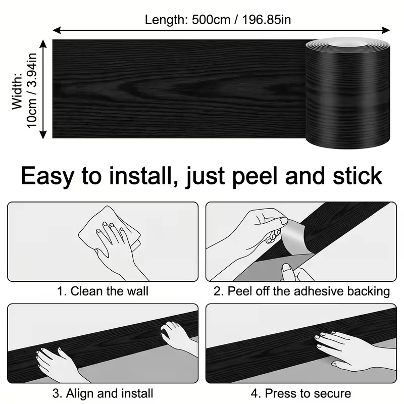 1PC 5mx10cm Self-Adhesive PVC Corner Molding Tape - Thickened Flexible Baseboard Trim, Suitable for Walls, Floors, Doors