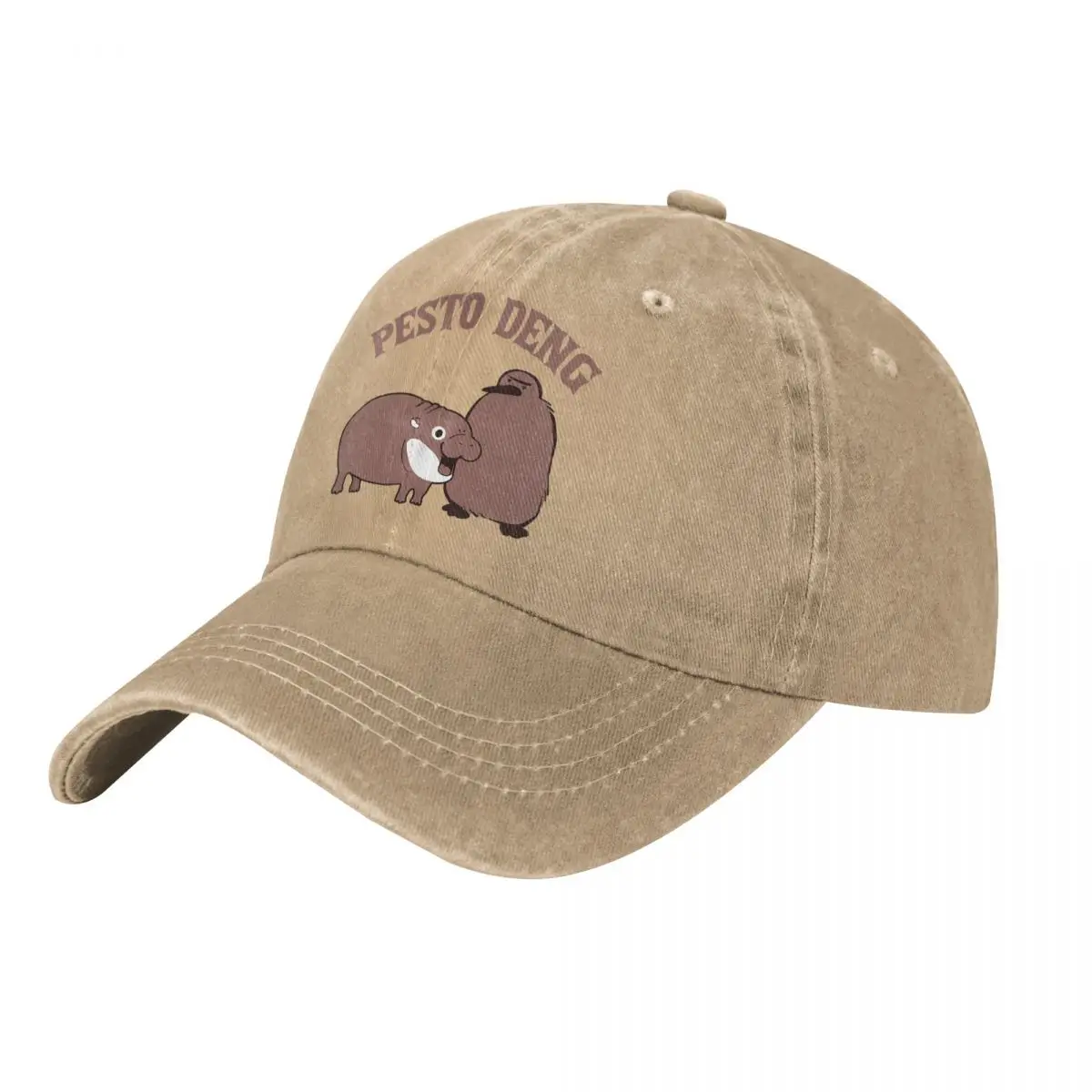 Moo Deng Hippo And Baby Penguin Pesto Unisex Baseball Cap Distressed Washed Hats Cap Fashion Outdoor Summer Gift Headwear