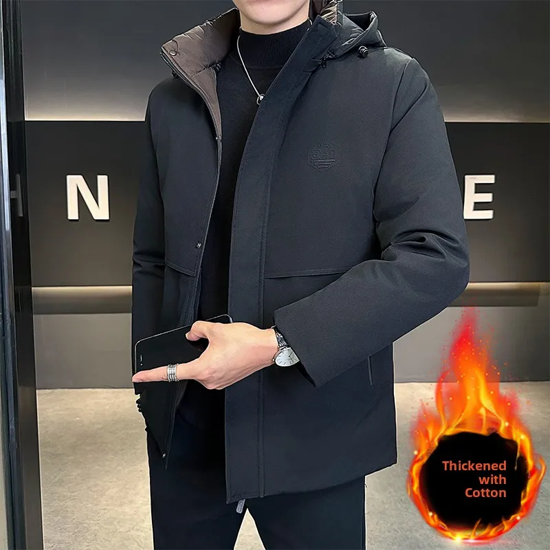 

Мужская хлопковая парка Jaet Thiened: ветрозащитная, теплая, с капюшоном, приталенная, из полиэфирного волокна, с длинными рукавами и застежкой-молнией