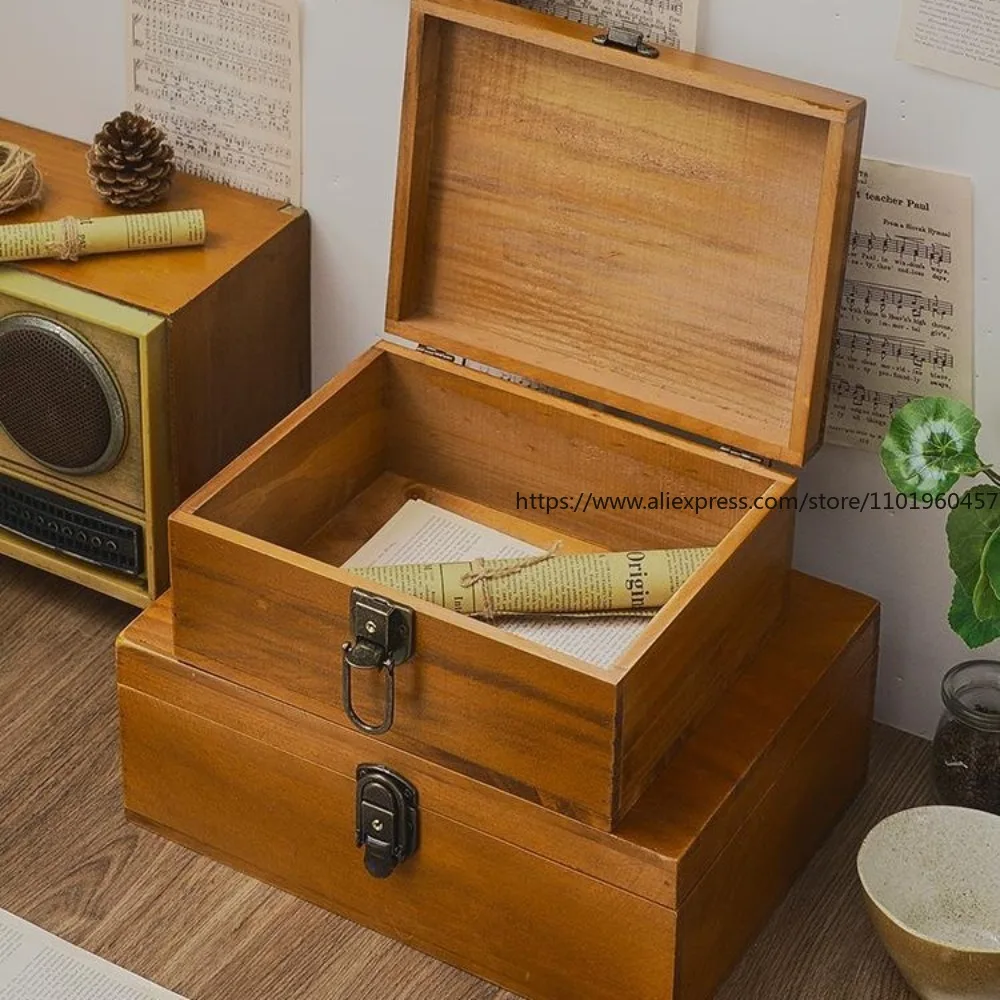 Japanese-style Vintage Lockable Tabletop Storage Box, Solid Wood, for Organizing Documents and Miscellaneous Items, Wooden