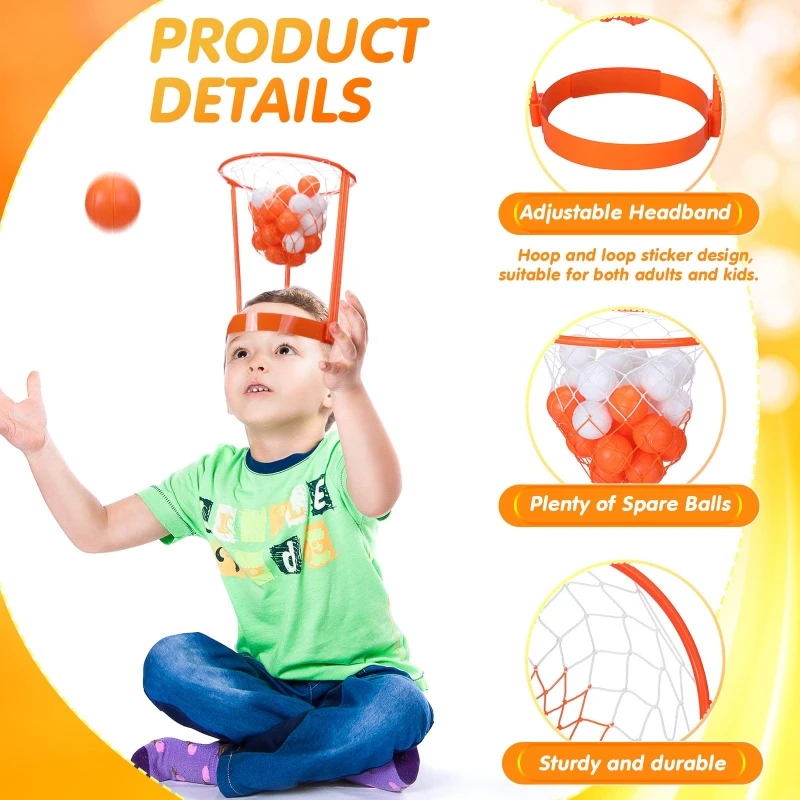 Jeu de fête de basket-ball réglable pour enfants et adultes, bandeau de sauna, filet de panier, cerceau de tête créatif, activité de plein air, cadeau amusant, 20 k