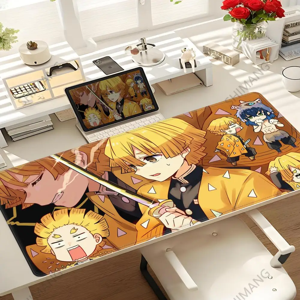 Black And White Manga Mouse Pad Laptop Japan Anime Extended Desk Mat Cool Demon Slayer Zenitsu Mousepad PC Yellow Keyboard Rug