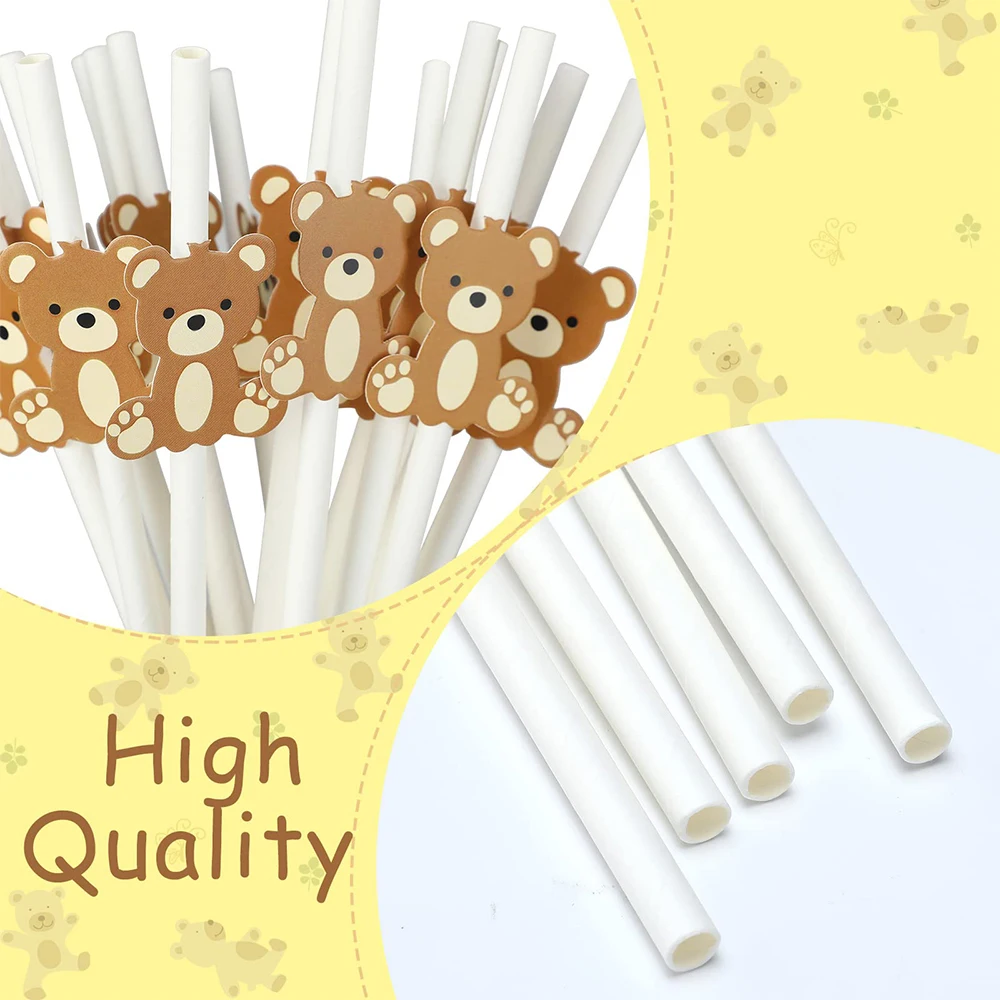 10/20/30Pcs Teddy Bear Paper Straws Cute Brown Bear Disposable Drinking Straw for Birthday Baby Shower Party Decoration Supplies