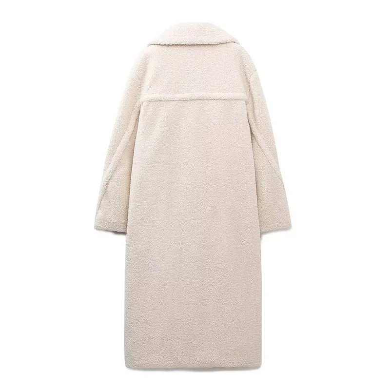 Thickened Double Row Button Winter Coat Long Women's Windbreaker Jacket Mid-Length Outerwear Commute Style Pure Color Coat