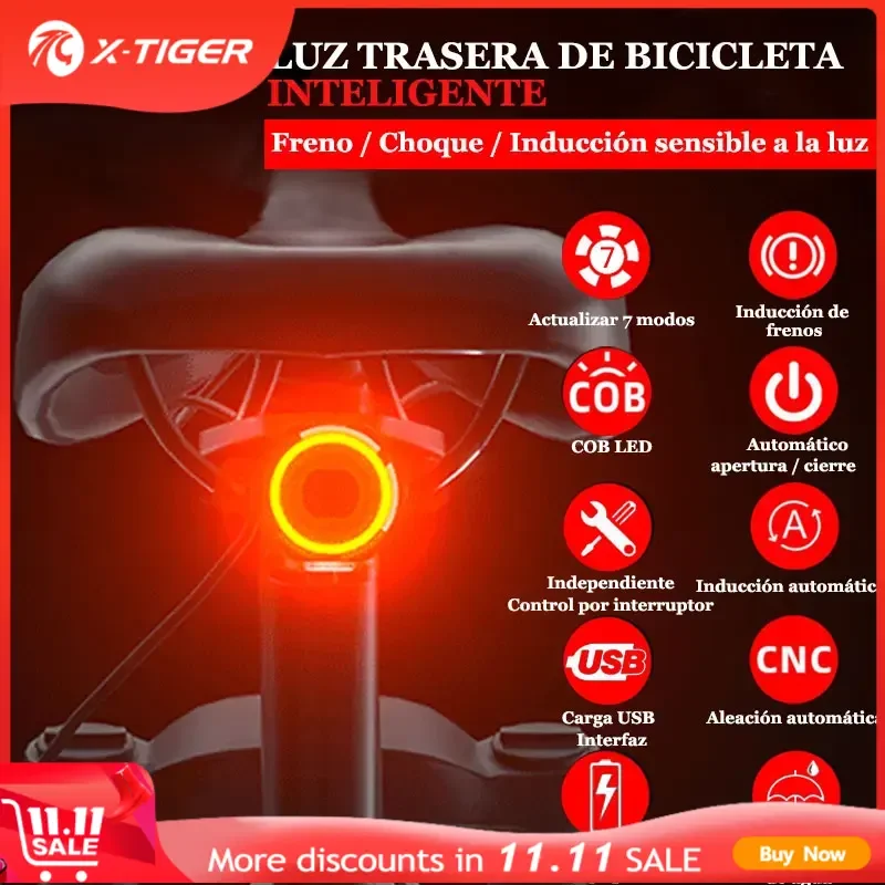 X-Tiger Smart Bike Tail Lights Auto On/Off Sensor Waterproof Bike Lights for Night Riding Ultra Bright Led Bicycle Rear Lights