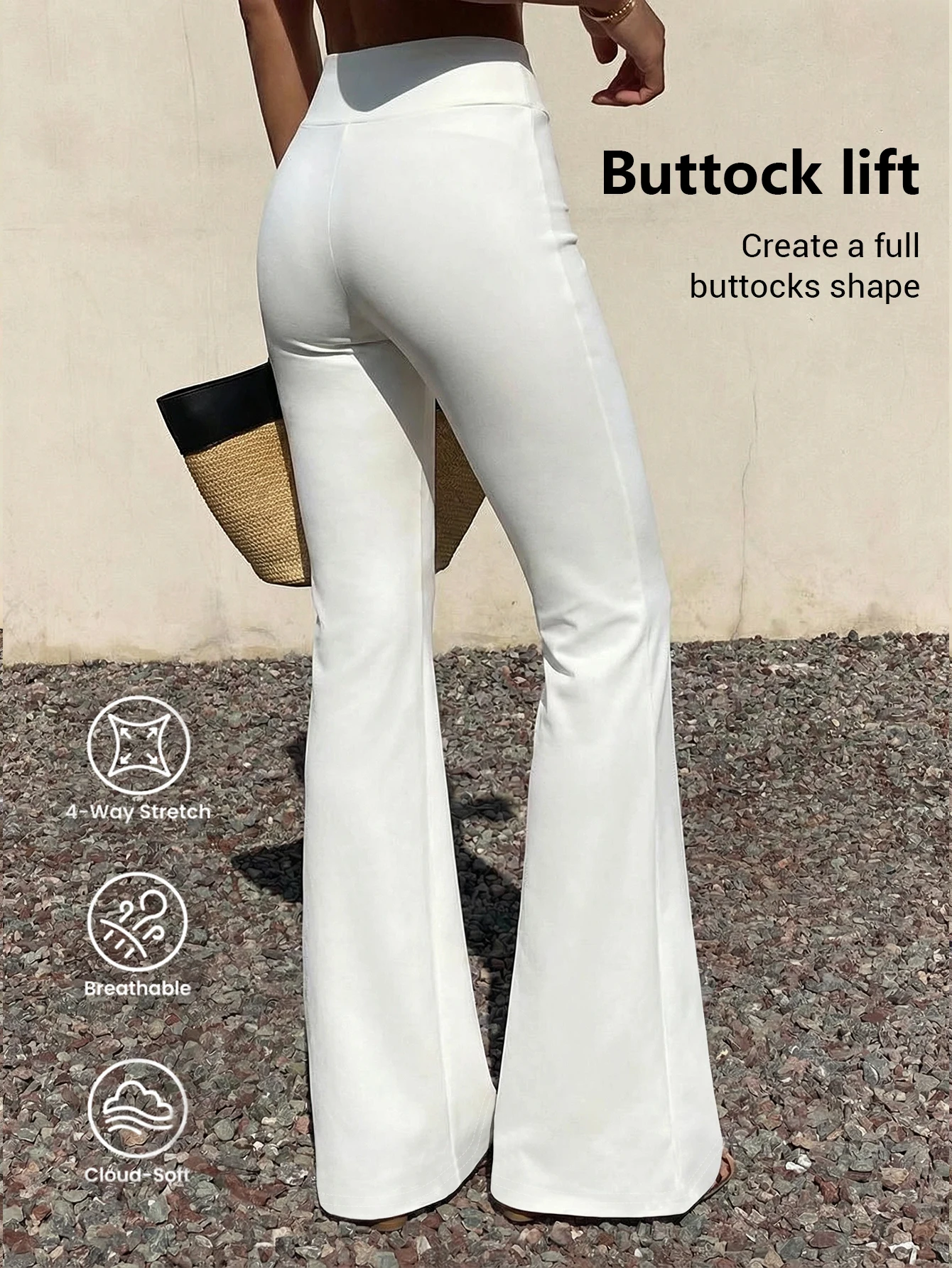 Damen High-Waist Schlaghose Ganzjährig Tragbare Lässige Damenkleidung Einfache Weiße Lange Hose Sport Yoga Fitness Leggings – Detail 2