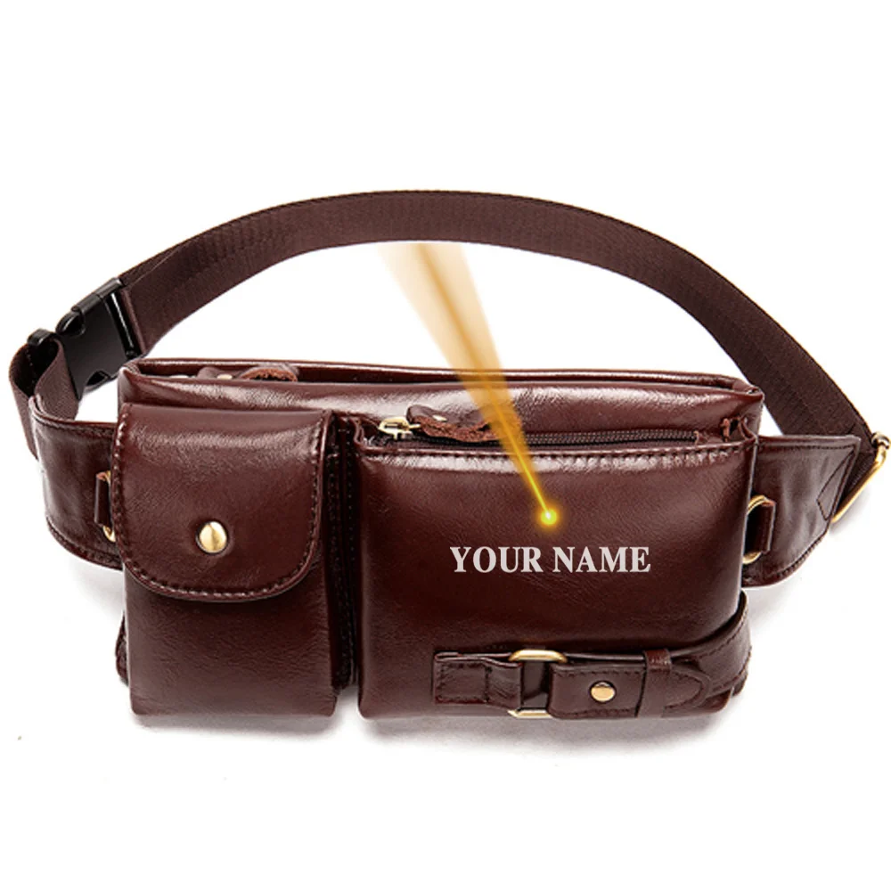 

Men's Genuine Leather Waist Bags Travel Fanny Pack Belt Bag Phone Hip Chest Messenger for Man 9080