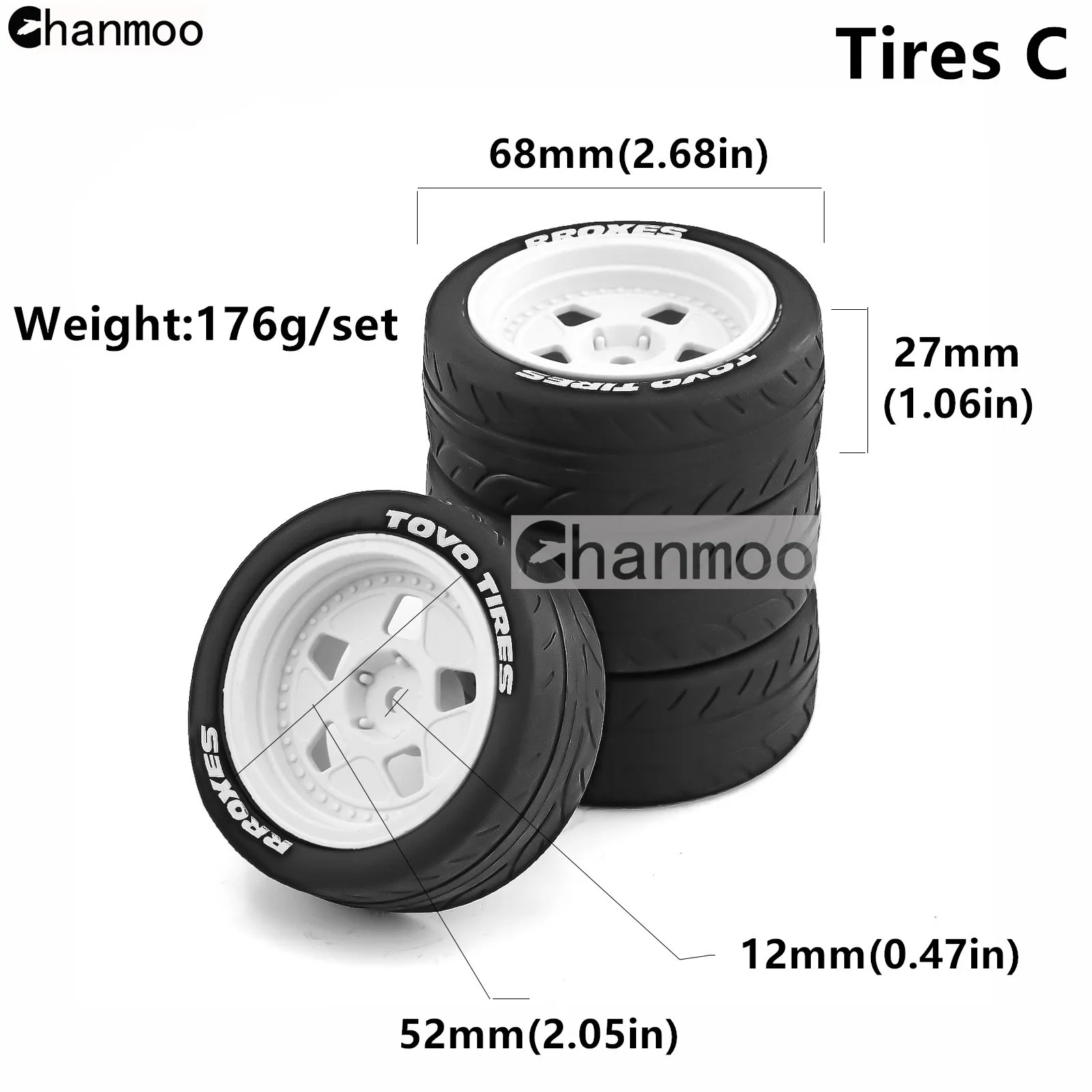 1/10 Racing Plastic Wheel Tires Rubber Tyre 12mm for 1:10 RC Rally On Road Car HSP HPI KYOSHO WLtoys Tamiya TT01 TT02 XV01 Parts