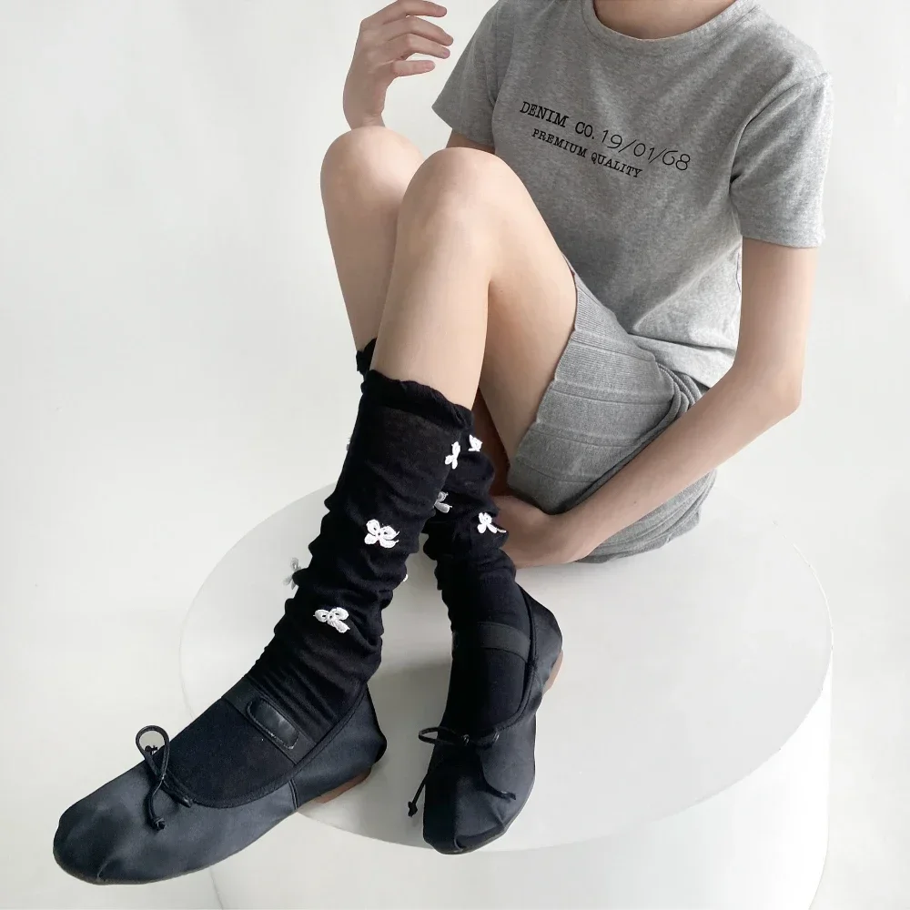 

Черные чулки женские JK Lolita Kawaii Bow милые гольфы для девочек женские чулки свободные длинные носки чулки балетный стиль однотонные