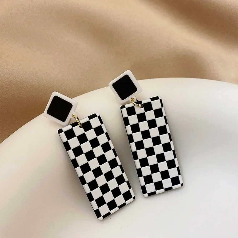 Korean Style Lattice Pattern Checkerboard Square Fashion Jewelry Women Earrings Dangle Earrings Ear Studs Checkerboard Earrings