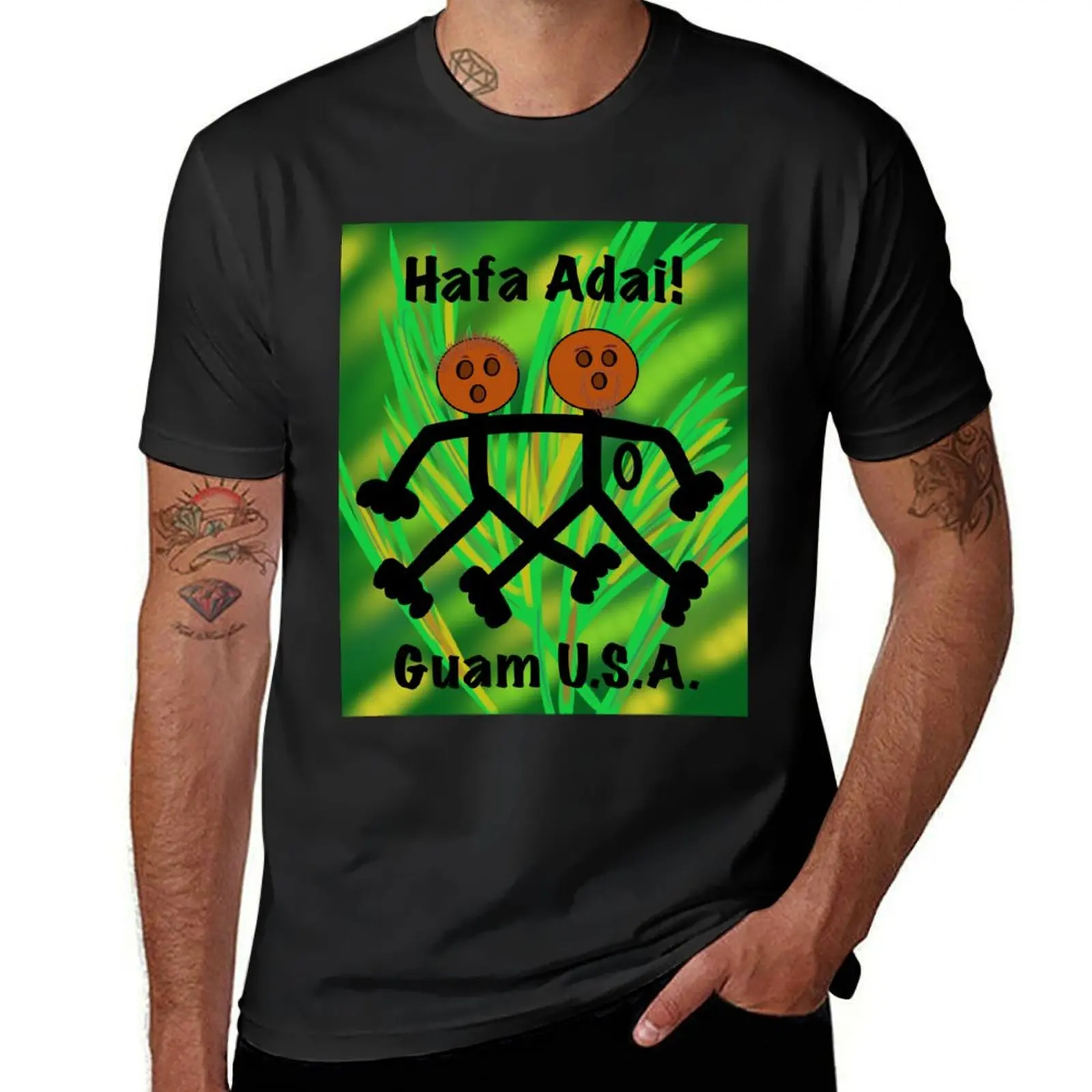 Hafa Adai, Guam, U.S.A., Gadao Figures, Coconuts T-Shirt customs design your own sports fans blanks workout shirts for men