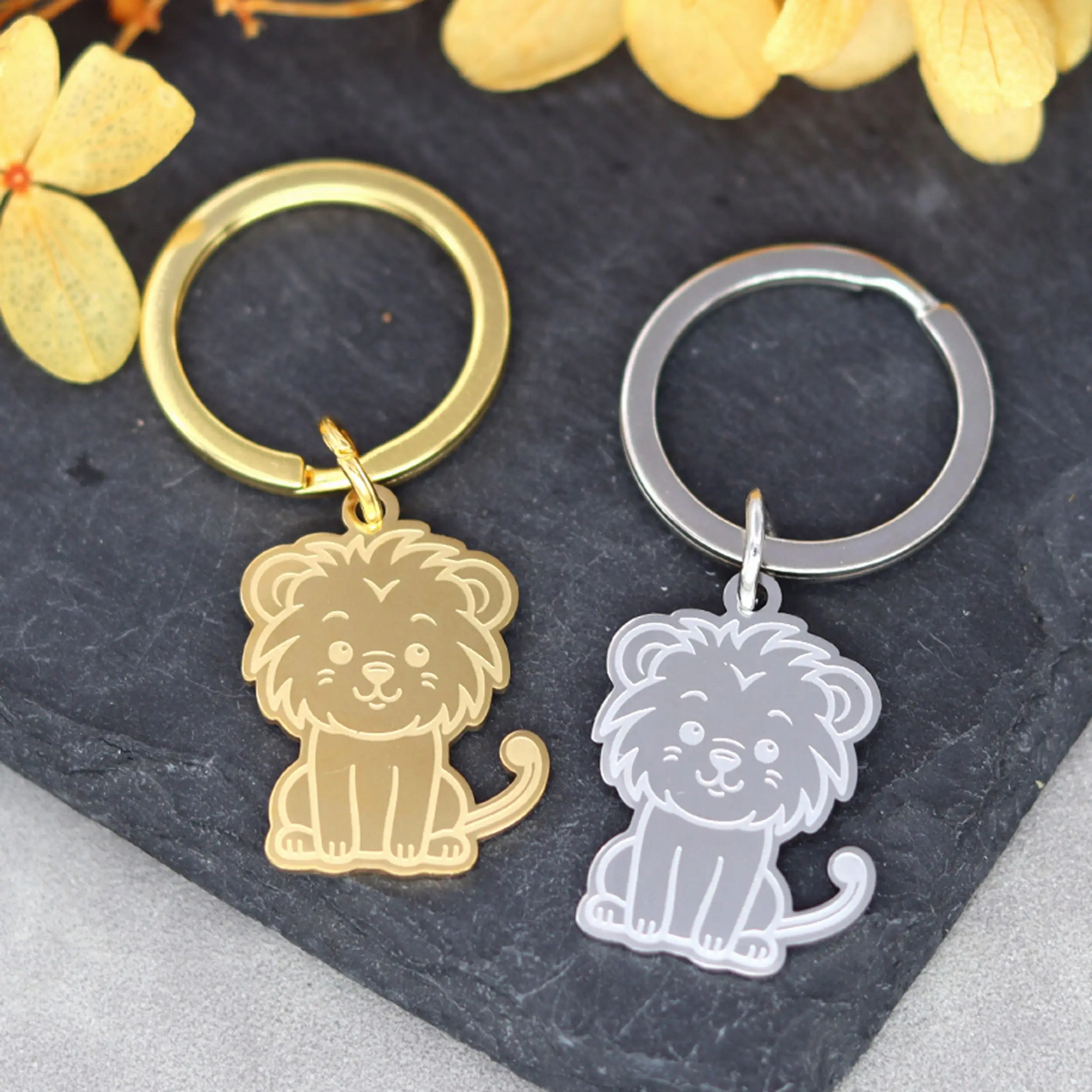 Animal Charms Cartoon Lionet Fit Kids Gifts Stainless Steel Pendant Trendy Keychain for Women Men Bag Car Key Ring Decor Jewelry