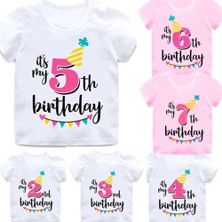 Girl Birthday Cartoon T Shirt for Girls Tshirt number 2 3 4 5 6 7 8 Graphic Kids Clothes Boys Letter Print Summer Short Sleeved