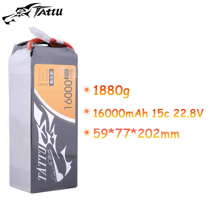 

TATTU 22.8V 16000mAh 15C LiPo Battery For RC Helicopter Quadcopter FPV Racing Drone Parts With XT90S/EC5/XT150 Plug