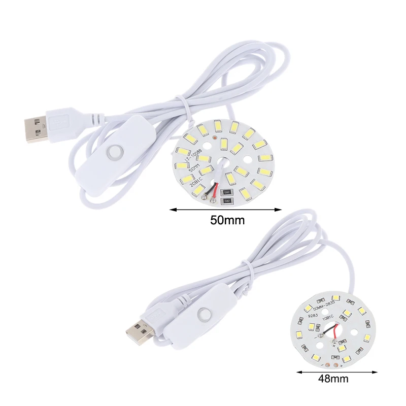 NEW 1Pc DC5V Dimmable 48/55MM LED Chips SMD5730 LED Lamp USB Dimmer 5W 10W Light Board White Warm Light With ON/OFF Swicth Cable