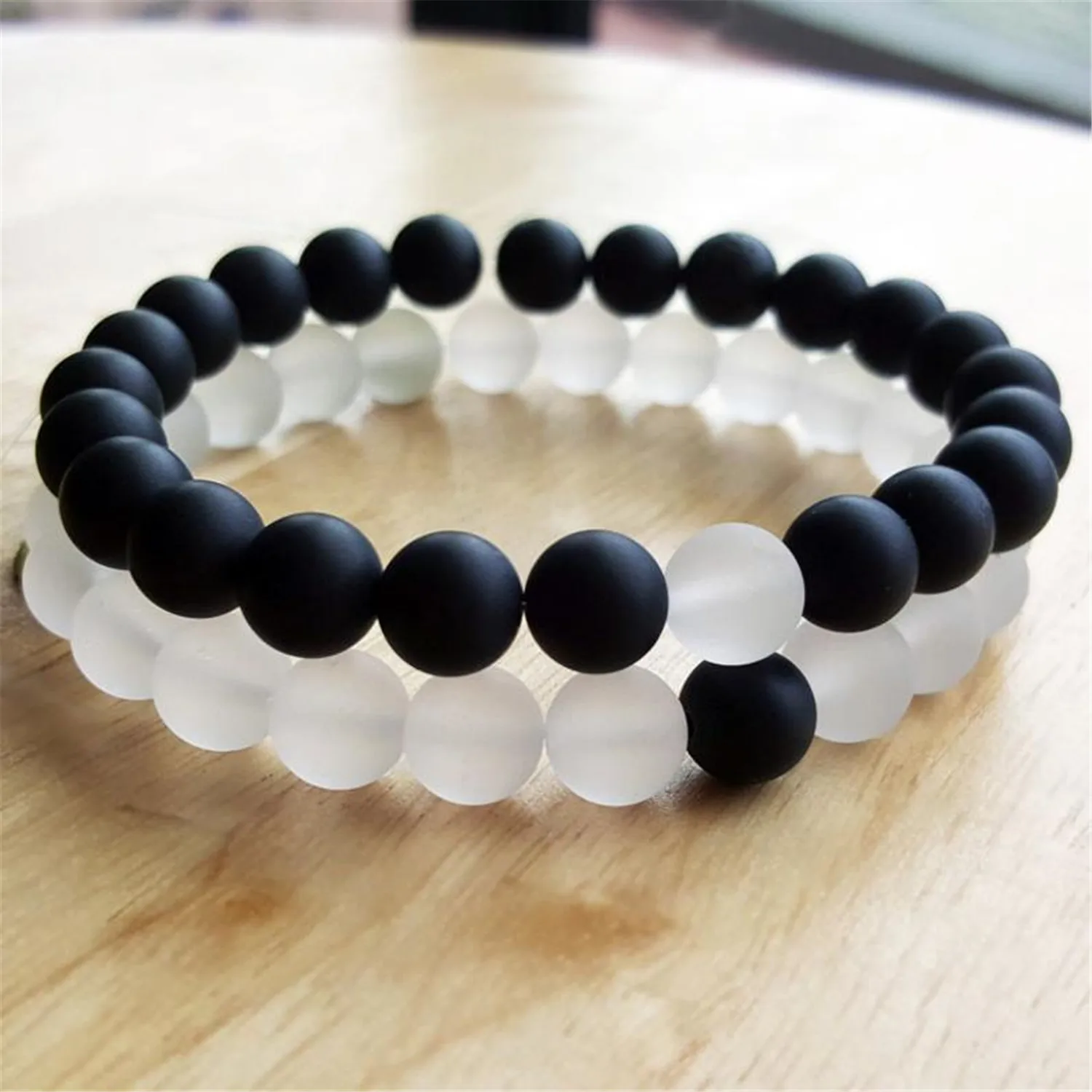 2pcs 8mm Natural Matte Black Onyx Mala Bracelet Eco-Friendly Handmade Jewelry Lovers Men's Bangle Unisex Prayer