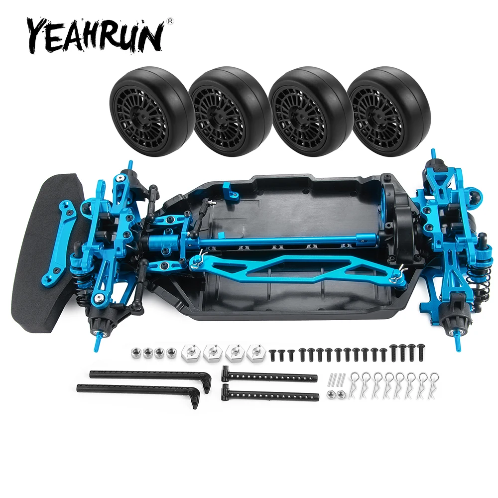 YEAHRUN Metal Alloy & Plastic Chassis Shaft Drive with Wheels Frame Kit for Tamiya TT02 1/10 RC Drift Car DIY Parts