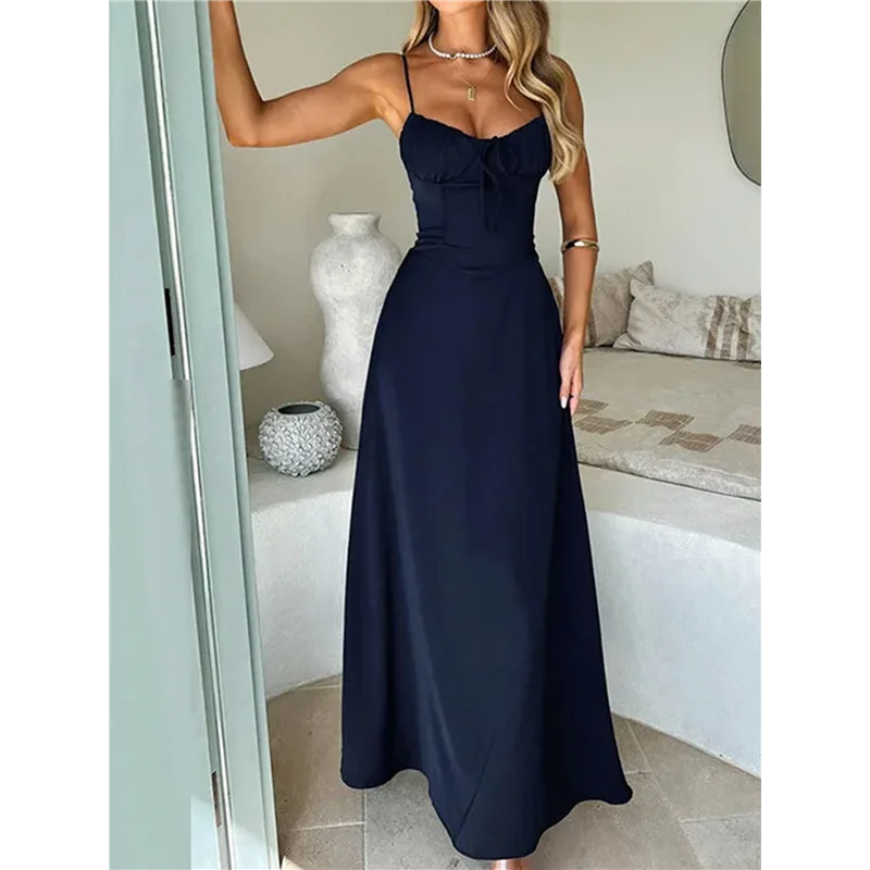 【SEE】Boho Flowy Slit Lace Up Dresses For Women Going Out A Line Casual Sundress