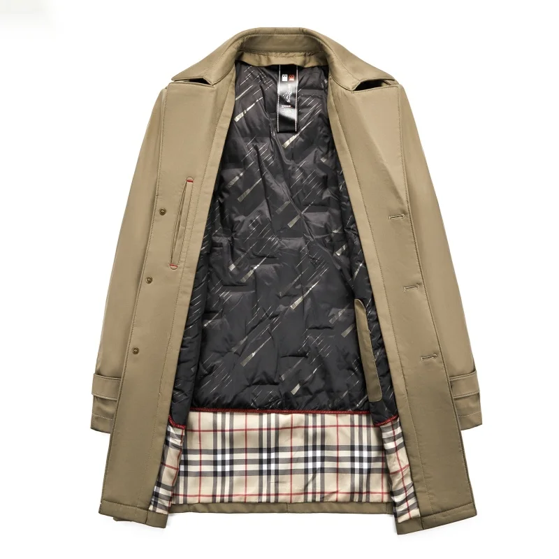 Urban Luxus Daunen jacke Herren langen Winter warm abnehmbaren Innen futter weißen Enten Daunen mantel männlich britischen Stil dicken Trenchcoat