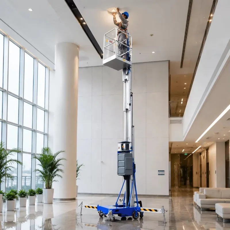 6m-10m Push Around Aerial Work Platform Single Column Aluminum Vertical Mast Lift for Sale