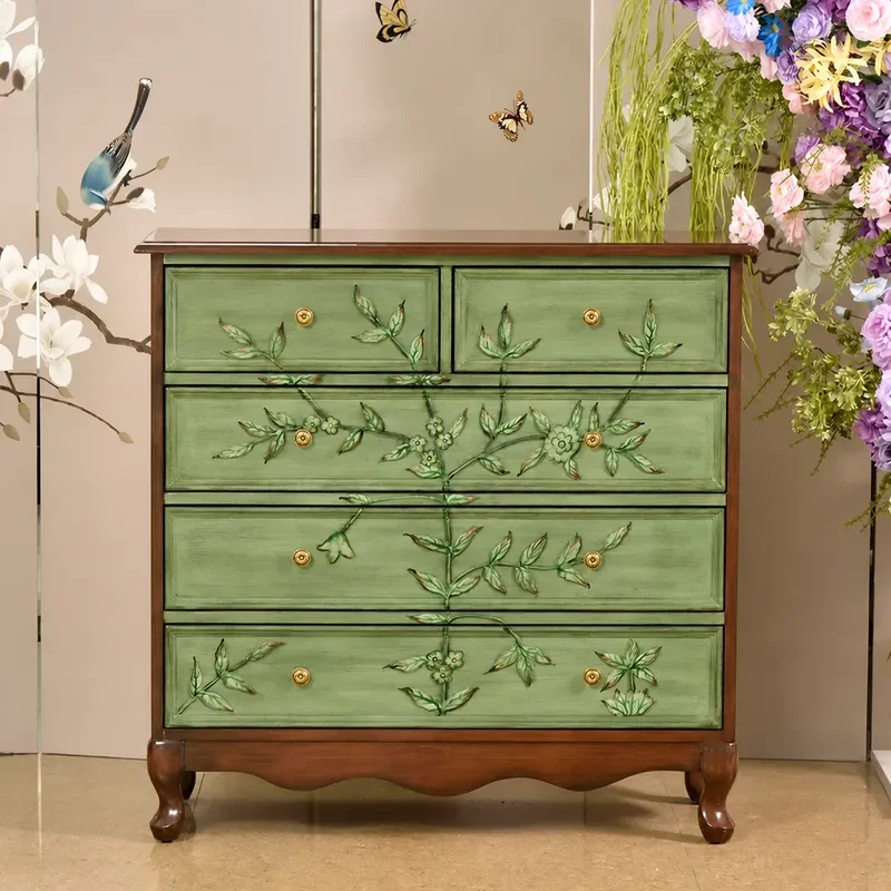Solid Wood Chest of Drawers Vertical Kitchen Side Cabinet Storage Organizer Black Walnut Painted Finish High Capacity