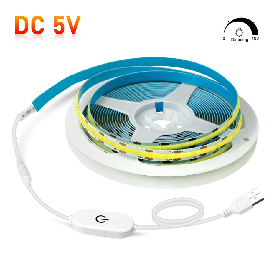 

Супер яркая светодиодная лента USB COB DC 5V Гибкая лента с сенсорным датчиком и регулируемой яркостью Светодиодная лента 1 м 2 м 3 м 4 м 5 м для освещения экрана телевизора
