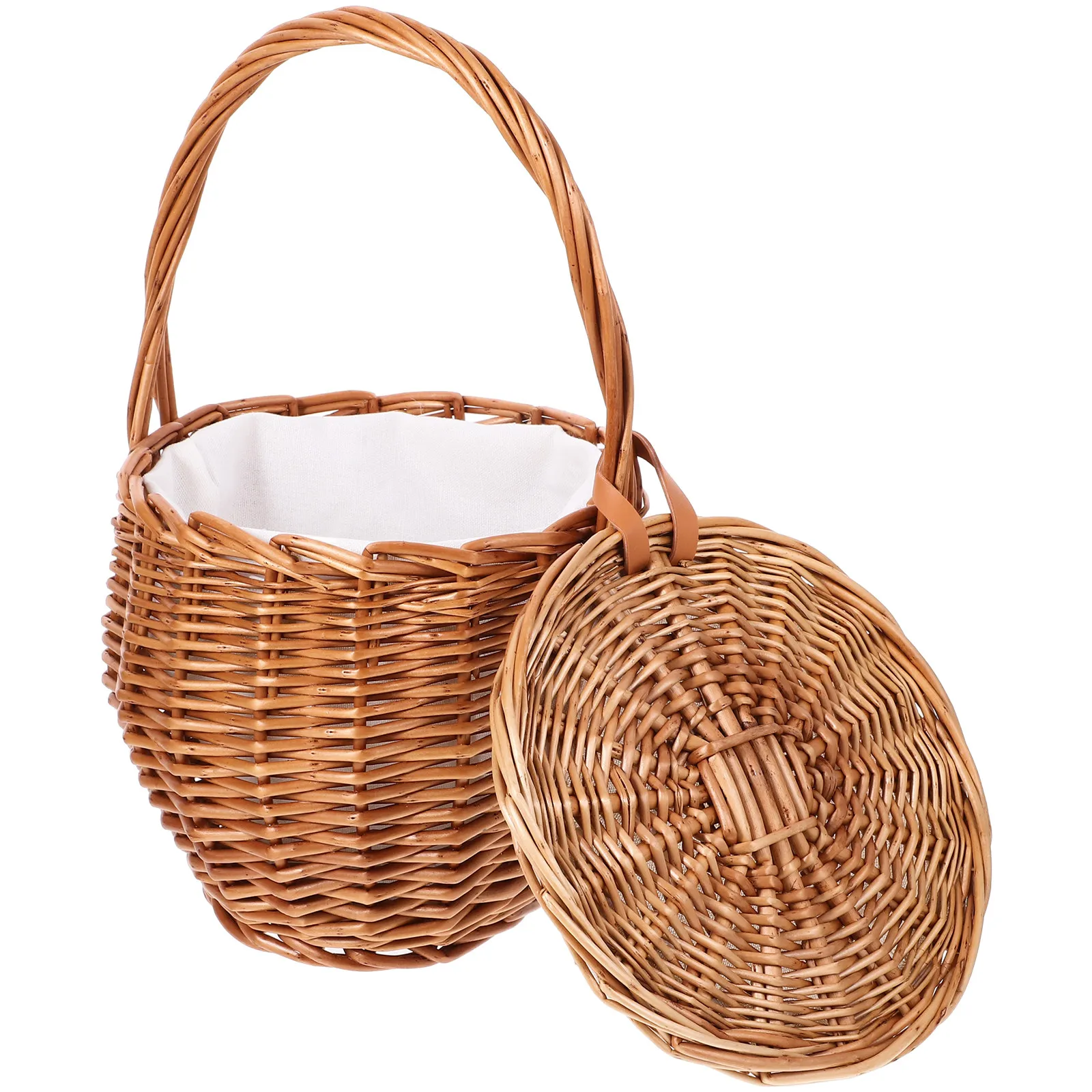 

Handwoven Wicker Flower Basket Portable Picnic Basket for Outdoor Festivals Camping Fruit Snack Storage Decor