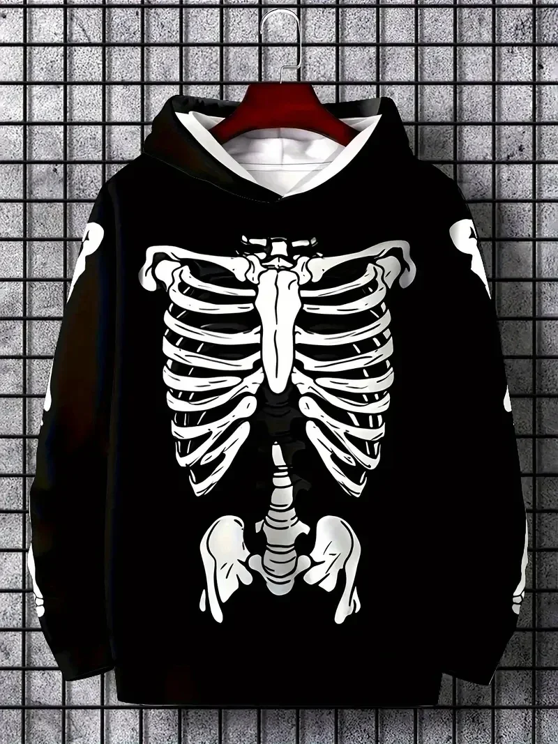 2025 New Men's Vintage Skull Skeleton 3D Print Hoodie Men Women Fashion Oversized Hoodie Sweatshirt Halloween Unisex Tracksuit