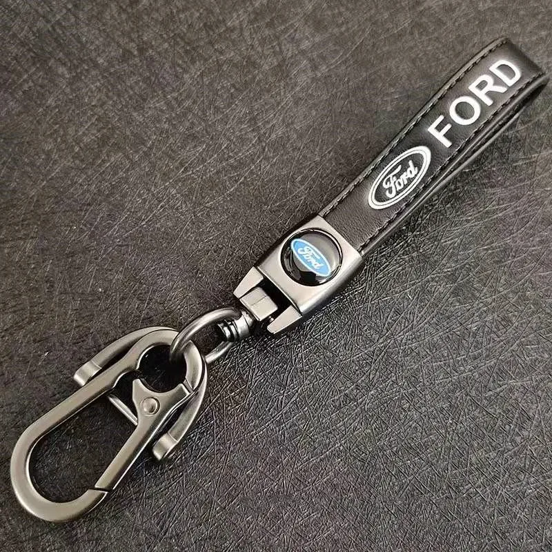 

For Ford Fiesta C-Max Kuga Ranger Raptor KA Fusion ST Transit Edge Accessories Metal Leather Car Keychain Key Chain Ring Keyring