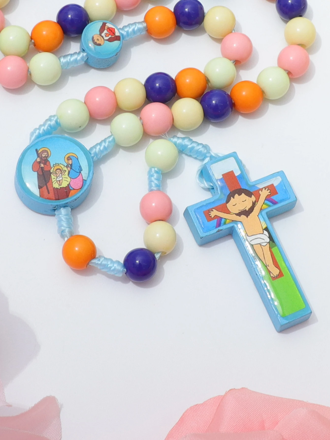 Rosary for Kids Hand Woven Children Necklace Christian Catholic Jesus Christ Man Necklace Favourite