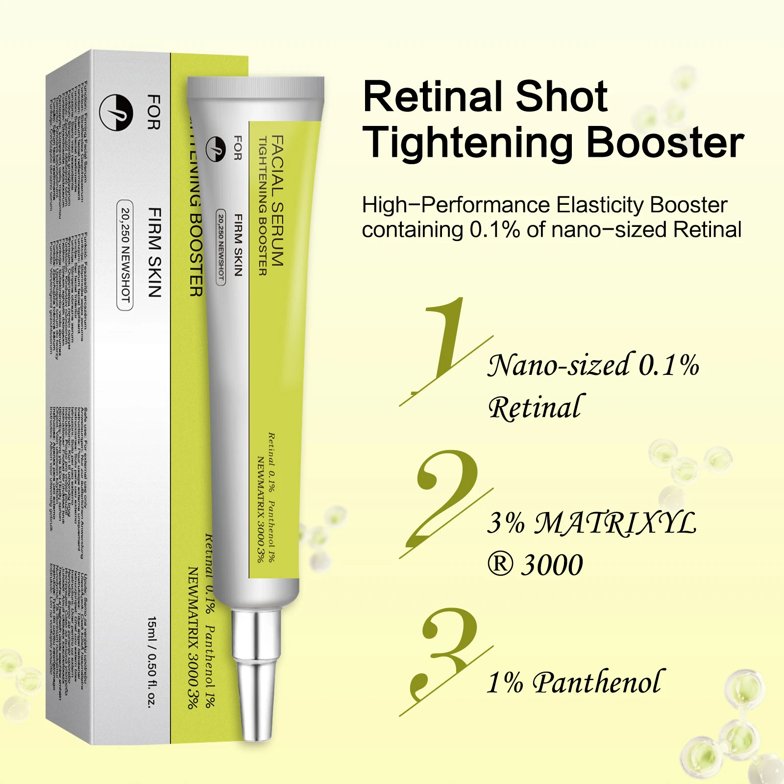 Retinal Facial Tightening Serum 3% MATRIXYL 3000 Panthenol Anti-Wrinkle Whitening Pore Minimizing Skin Care Booster