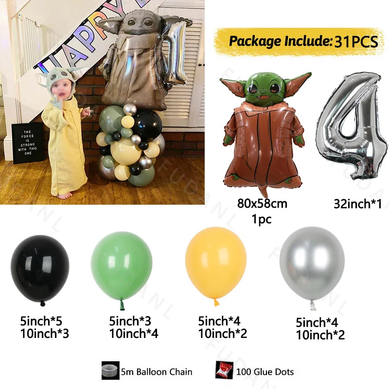 31 stks Star Wars Thema Ballon Kolom met Sliver Nummer Film Feestdecoratie Verjaardagsbenodigdheden Kids Baby Douche Globos