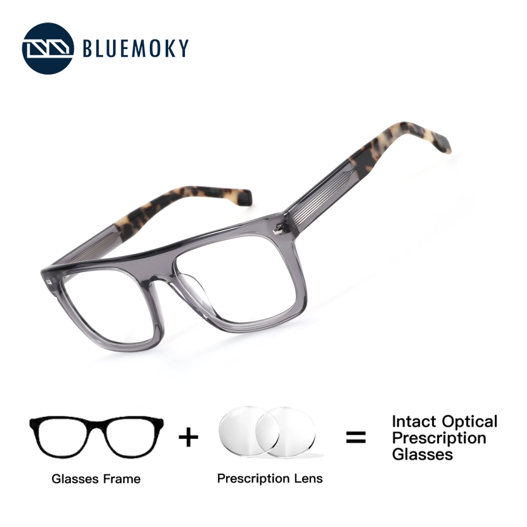 

BLUEMOKY Daily Square Acetate Prescription Glasses, Men's Progressive Correction Optical Lenses, Anti Blue Light Graduation