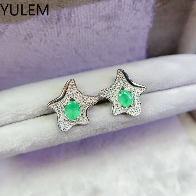 

YULEM Elegant Natural Emerald Dangle Earrings 925 Sterling Silver Gemstone for Women Party Christmas Fine Jewelry Gift