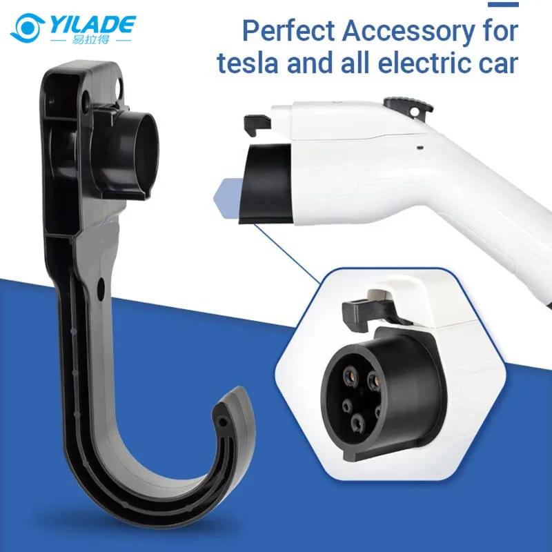 Universal EV Charger Holder Wall Mounted EV Charger J-Hook Holder Holster Nozzle Dock for Type 2/Type 1/GBT Plug EV Cable Holder