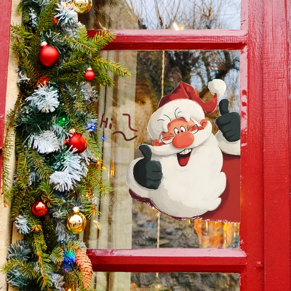 

Christmas Unique Greeting Santa Claus Mirror Stickers Cartoon Static Window Stickers Merry Christmas Decor Happy New Year 2026
