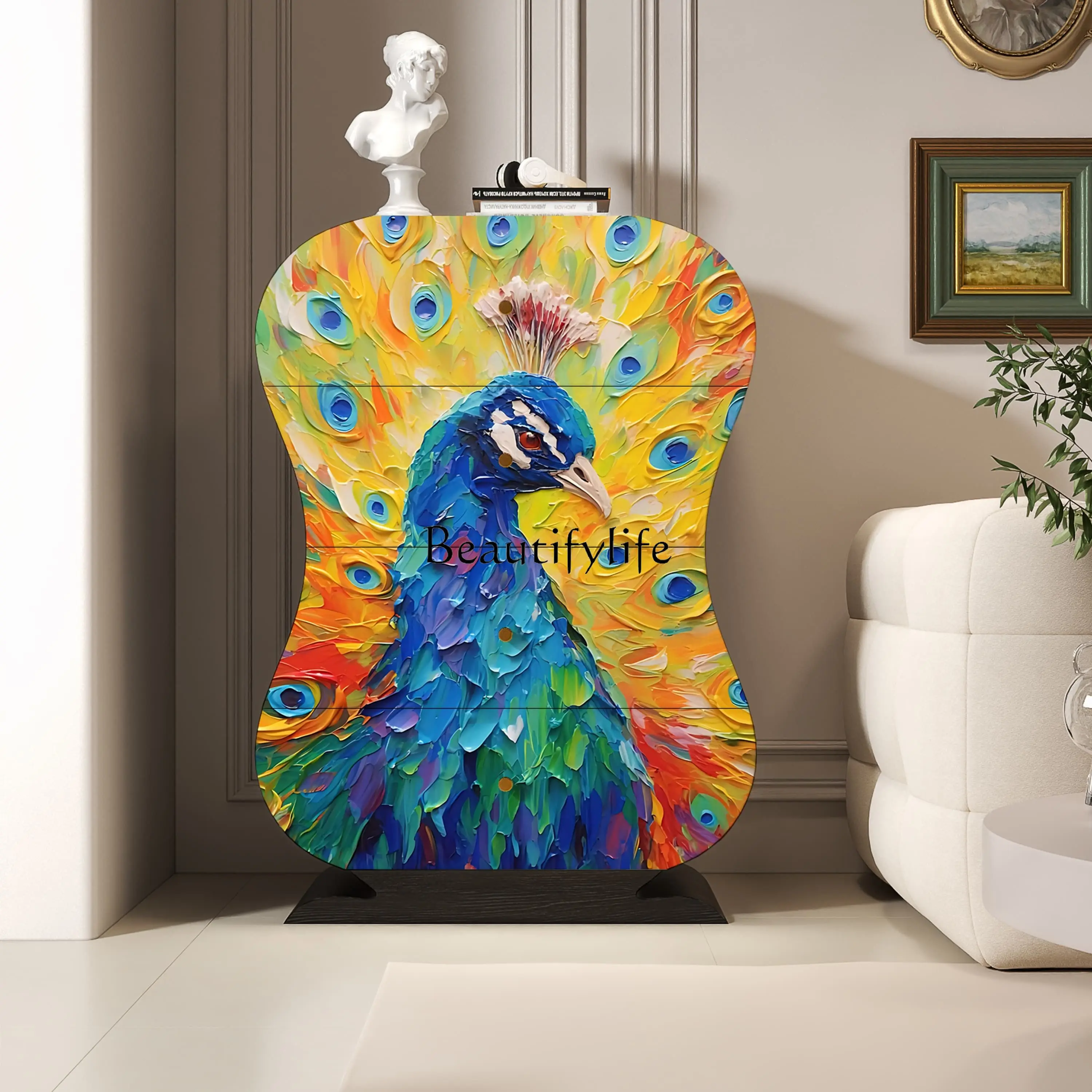 

French art painted solid wood four chest cabinet living room bed and breakfast wall locker