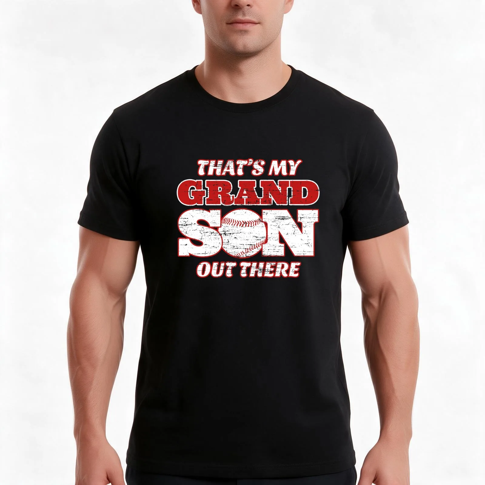 That's My Grandson Out There - Baseball T-Shirt, Summer Casual Cotton Tee, Oversized Streetwear Tops, Vintage Graphic Print