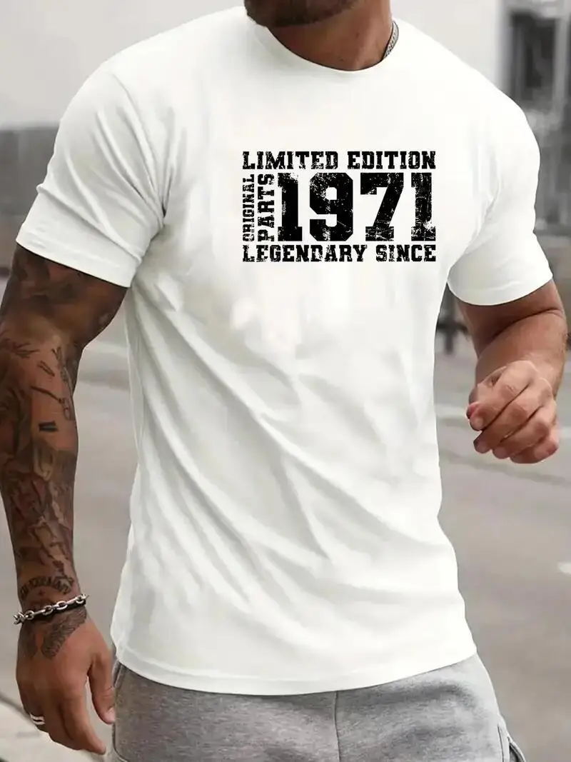 LIMITED 1971 EDITION  Letters Print Men's T-shirt Casual Crew Neck Short Sleeve Tops Quick-drying Breathable Summer Men Clothing