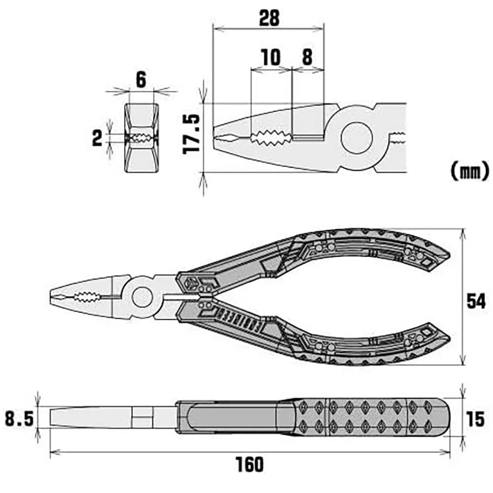 ENGINEER PZ-58 Screw Removal Pliers (Combination Pliers) with unique non-slip jaws for damaged or rusted fasteners